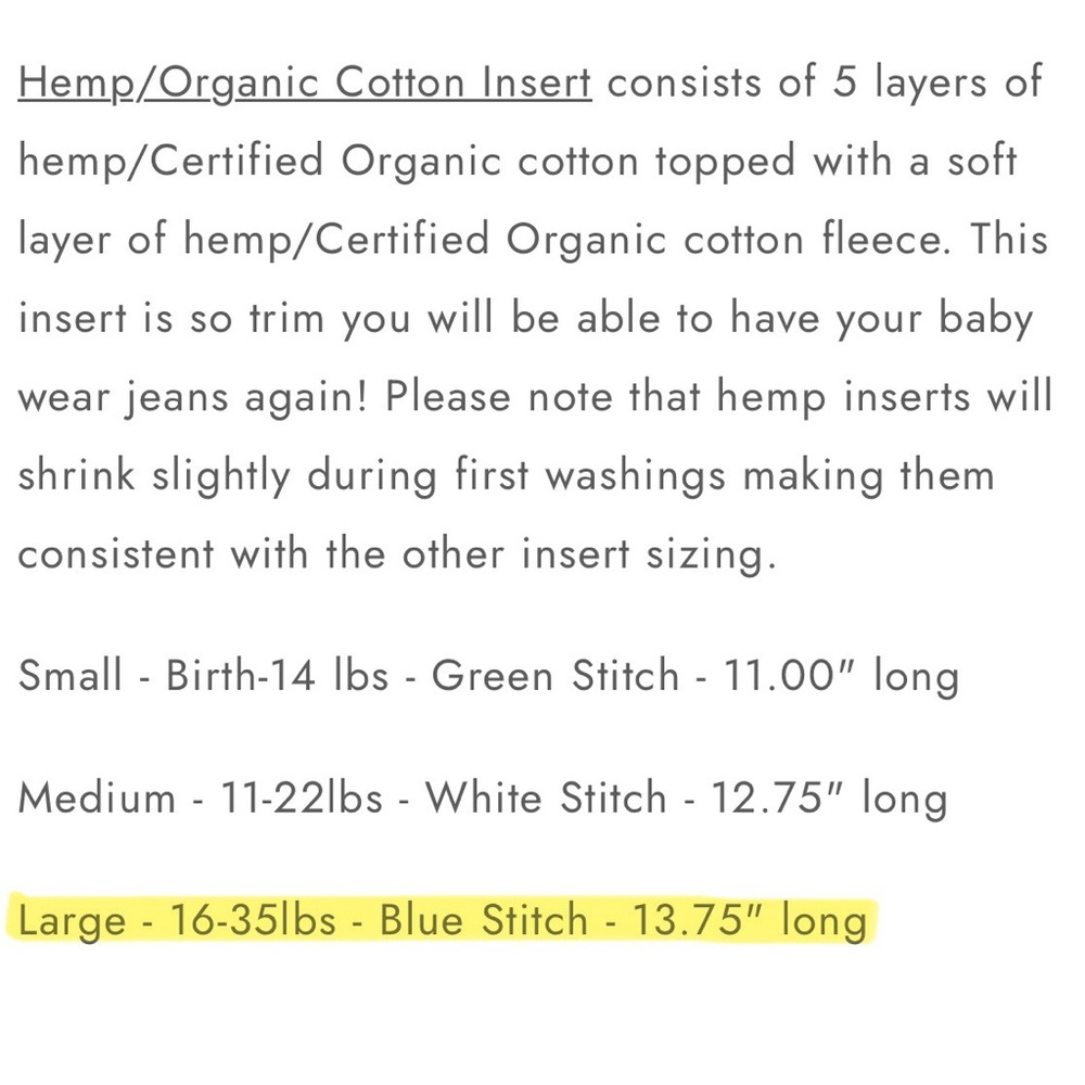 Best Bottom Cloth Diaper Snap On Inserts Hemp Size Large Organic Cotton Set of 4 - Picture 7 of 8
